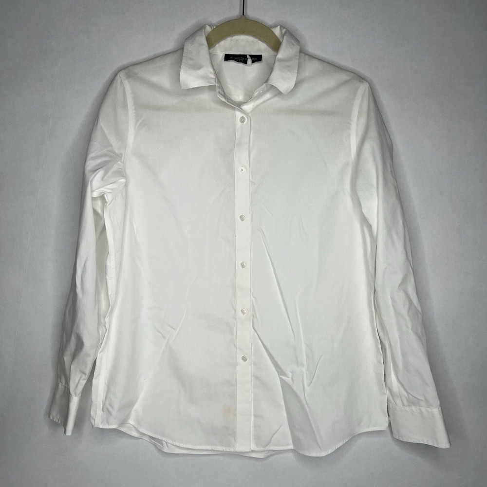 Vtg Jones New York‎ Signature Blouse Womens M White Cotton Easy Care Button Up